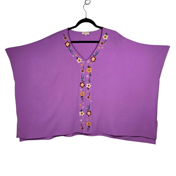 ODDI Poncho Caftan Top Women S/M Orchid Purple Embroidered V-Neck Oversized - Picture 2 of 8